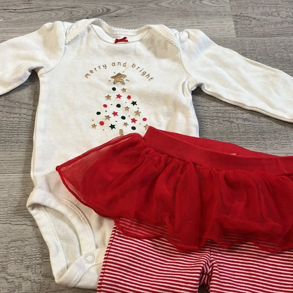 Carter's White Long Sleeve Tree Bodysuit with Red Tutu Leggings Set